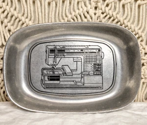 Vintage Husqvarna Viking #1+ Embroidery Machine Relief PEWTER Tray 9"w *RARE* - Picture 1 of 15