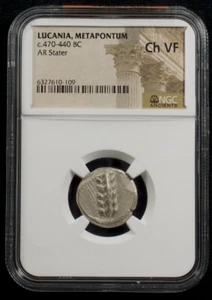 Silver Stater from the City of Metapontum in Lucania 470-440 BC NGC Ch VF 0101 - Picture 1 of 3