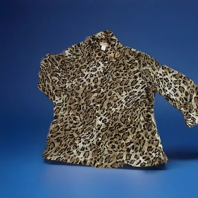 Animal-Leopard Print Sheer Blouse 18/20 Ruffles Pearl Buttons Gothic Whimsy Boho Foto 1 de 4
