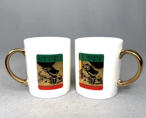 Set of 2 Starbucks Coffee Mugs Christmas Blend Santa Claus Gold Handles 8 oz - Picture 1 of 9