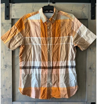 Camisa Sean John Para Hombres 3XL Naranja Lino a Cuadros Manga Corta Bolsillos con Botones Años 90 Foto 1 de 4