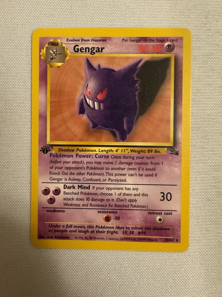 1999 Pokemon - 1st Edition Gengar Non-Holo Rare - Fossil 20/62 - WOTC - Image 1 of 4