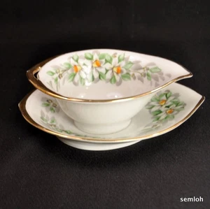 Nippon Mayonnaise mit Unterteller Meito 1908-1921 handbemalt Trompete Blumen Gold - Bild 1 von 12