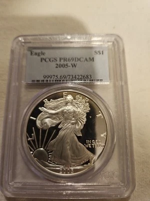 2005-w PR69 DCAM silver eagle dollar coin. - Image 1 of 4