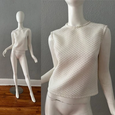 Винтажный 60-х белый текстурированный мод укороченный Майка блузка S - Изображение 1 из 4