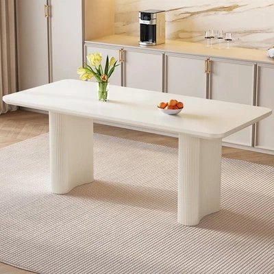 63"White Dining Table Rectangular Kitchen Table Modern Stylish Dining Room Table - Image 1 of 4