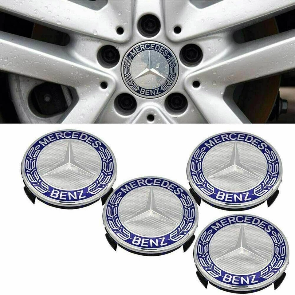 4pcs For Mercedes-Benz Wheel.Center Caps Emblem Blue 75mm Rim Hub Cover . - Image 1 of 4