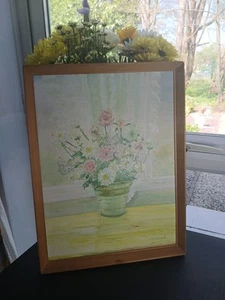Oil Painting Of A Flower Pot Eith Pink, White & Purple Flowers By G.E.Cross 1975 - Picture 1 of 10