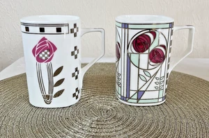 Gleneagles Mackintosh Fine Bone China Mugs Pair – Willow & Pink Rose Edinburgh - Picture 1 of 9