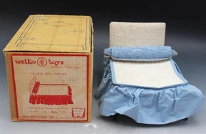 1950s Watko Toys 8" Doll Furniture Hollywood Bed Bolster Cover Mattress Blue - Picture 1 of 9