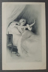 Postal Rossi, modelo femenina, moda, sueño, glamour, artista firmada U/B c1900 - Imagen 1 de 3
