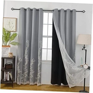 Soild Curtains with Embroiered White Sheer 52"W x 84"L (Pack of 2) Black - Picture 1 of 7