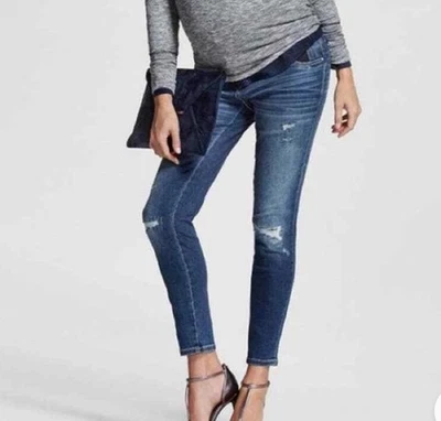 Pantalones de mezclilla ajustados al tobillo Liz Lange para mujer talla extra pequeña azul lavado oscuro Foto 1 de 4