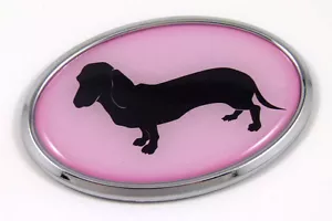 Deschaund Dog PINK 3D Chrome emblem Pet Decal Car Auto Bike Truck Sticker oval - Foto 1 di 1