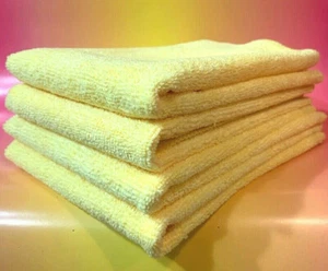 4 YELLOW PREMIUM MICROFIBER CLEANING WASH CLOTH TOWEL 16"x16" ->KITCHEN BATH CAR - Picture 1 of 11