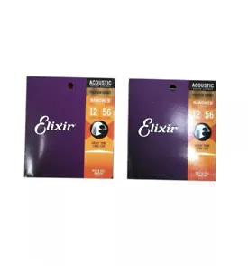 Elixir Guitar Strings 2 Sets Phosphor Bronze Nanoweb Light - Medium 12 - 56 - Picture 1 of 1