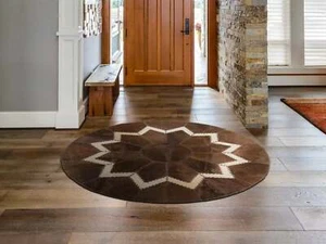 AYDIN Luxury Ethically Sourced Round Cowhide Patchwork Area Rug, Hair-On-Hide, D - Picture 1 of 6