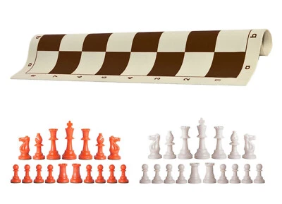 Orange & White Chess Pieces 20" Brown Vinyl Board - Single Weight Chess Set - Image 1 of 4