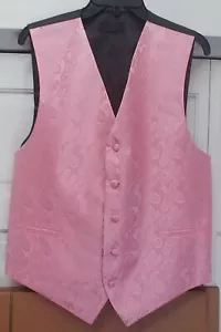 Men's Handmade Vest Medium Hot Pink Satin Paisley With Tie And Pocket Square M - Picture 1 of 8