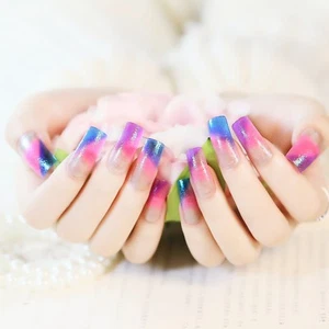 Falsche French Long Square Head Nails Rainbow Gradient Design Acryl Fake Nail  - Bild 1 von 5