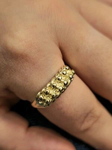 New Solid 9ct Yellow Gold Men's Signet Keeper Ring size: T Hallmarked Two Row - Picture 1 of 10