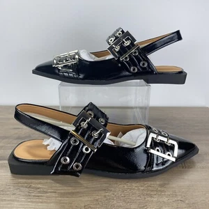 Sandalias planas negras con hebilla ajustable para mujer con hebilla puntiaguda talla 8,5 - Imagen 1 de 10