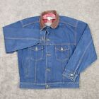 Vintage Marlboro Jacket Mens Large Blue Denim Leather Collar Pockets Utility VTG
