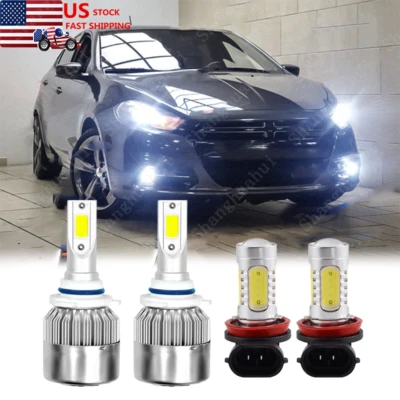 LED Headlight High/Low + Fog Light Bulbs 6000K FOR DODGE DART 2013 2014 2015 4PC - Imagen 1 de 4