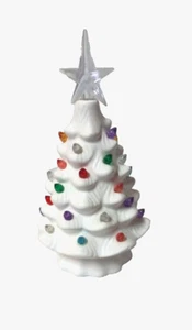 Albero di Natale in Ceramica Bianca Illuminato 8" Decorazione Natalizia Retrò, Stagionale Invernale - Foto 1 di 2