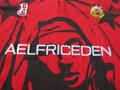 Aelfric Eden Polo Style Virgin Mary Embroidered Jersey Shirt Red Loose Fit Large - Image 1 of 4