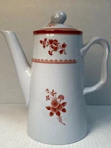 Spode Gloucester Red Pattern Coffee Pot with Lid Made in England 8.5" GREAT - Picture 1 of 12