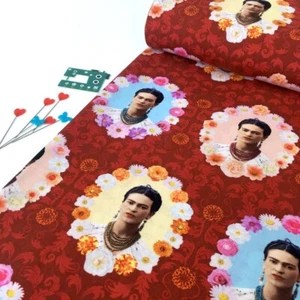 Quilting Cotton Robert Kaufman Frida Kahlo Flower Frames Red (Per Metre) - Picture 1 of 3