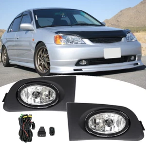 Fit 2001-2003 Honda Civic Front Bumper Fog lights Clear Lens Halogen Fog lamp - Picture 1 of 11