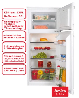 Amica Einbau Kühl Gefrierkombination 170 L Nieschenmaß 122cm Schlepptür Technik - Bild 1 von 4