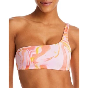Aqua Women's Swirl Print One Shoulder Bikini Top Pink L B4HP - Picture 1 of 2