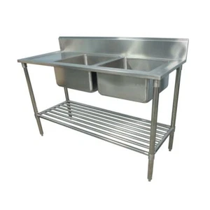 1500x600mm NEW COMMERCIAL DOUBLE BOWL KITCHEN SINK #304 STAINLESS STEEL BENCH E0 - Picture 1 of 12