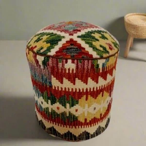 Crafters and Weavers One of a Kind Kilim Rug Pouf Ottoman foot stool #62A - Picture 1 of 1