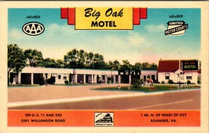 ROANOKE, VIRGINIA - BIG OAK ROADSIDE MOTEL - VINTAGE LINEN POSTCARD - Picture 1 of 2