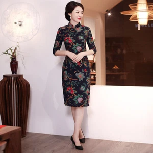 Women Summer Cotton Linen Dress Chinese Traditional Cheongsam Evening Qipao Gown - Picture 1 of 9