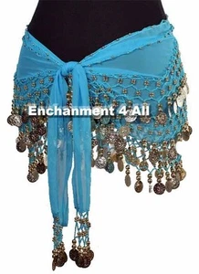 Exotic Belly Dance Hip Scarf w Beads & Coins, Turquoise - Picture 1 of 2