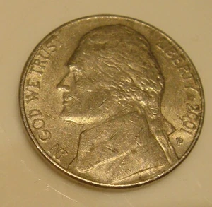2001 Jefferson Five Cent Nickel P Münzzeichen AM Connected Rare - Bild 1 von 3