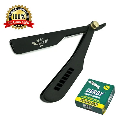 NUEVA MAQUINILLA DE AFEITAR BARBERO RECTO GARGANTA CORTADA RASOIR 100 HOJAS DERBY NEGRA Foto 1 de 3