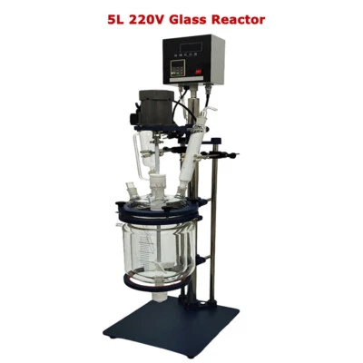 Recipiente reactor de vidrio con chaqueta de laboratorio químico 5LC pantalla digital con marco de soporte 220V Foto 1 de 4