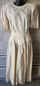 Nancy Johnson De Colección Años 80 Crudo Algodón Lino Battenberg Encaje Maxi Vestido de Té Talla 6 - Imagen 1 de 10