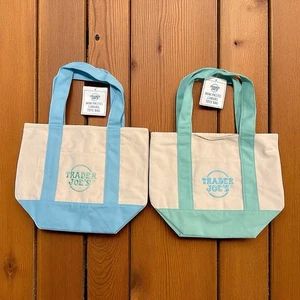 Trader Joe's Pastel Mini Canvas Tote Bags 2025 Limited Edition NWT Blue+Green - Picture 1 of 6
