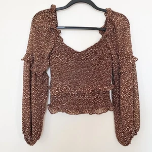 ASTR the Label braunes geblümtes langes gesmoktes Oberteil mit Ballonärmeln XS - Bild 1 von 10