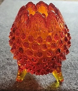 Vintage Art Glass Hobnail Amberina Orange Footed Vase, Egg Shape 4.75” - Picture 1 of 6