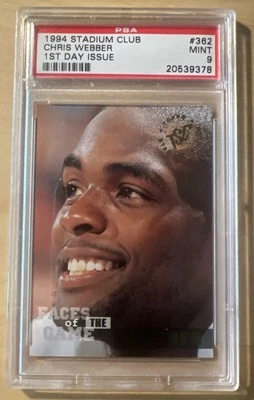 1994 体育场俱乐部克里斯·韦伯 #362 第 1 天发行 PSA 9。 流行 1 仅 1 高!!! — 第 1/3 张图片