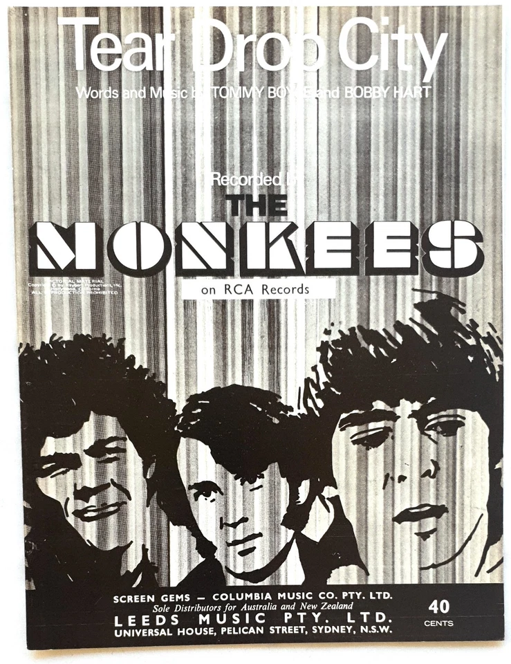 The Monkees - Tear Drop City 1969 Original Australian Sheet Music - Image 1 of 1