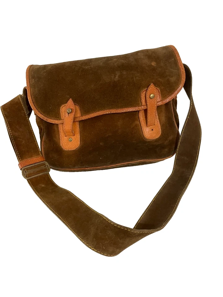 Bolso Bandolera Vintage Hunting World Gamuza Cuero Cruz Marrón Foto 1 de 4